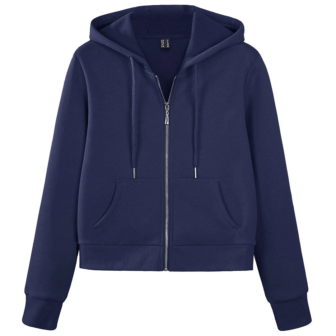 Women's Fleece Lined Full Zip Crop Tops Hoodies