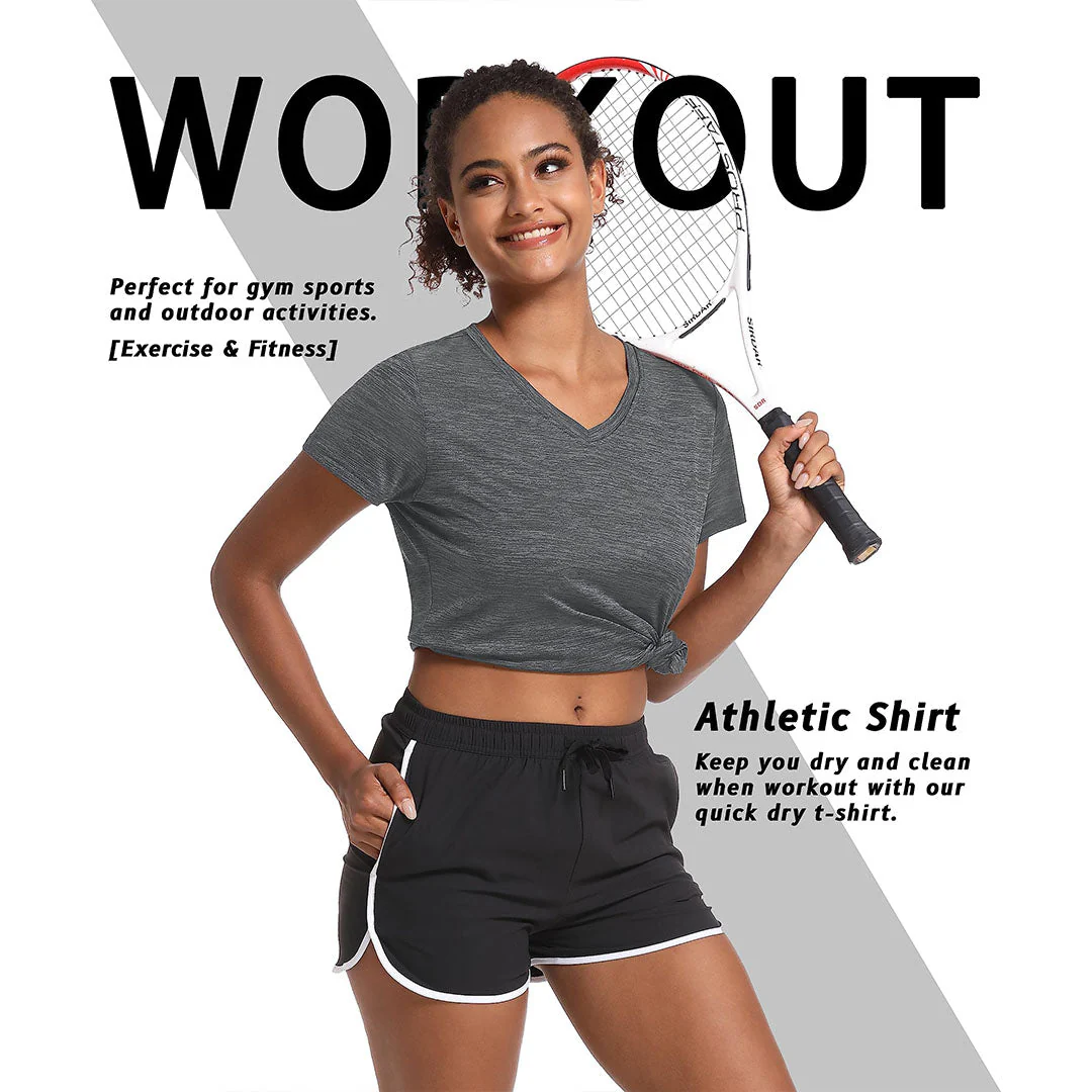 Women's Quick Dry Athletic V-Neck Yoga Gym T-shirts