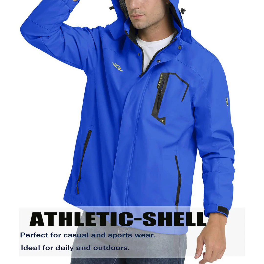 Men's Lightweight Waterproof Windproof Outdoor Hiking Jacket with Zipped Pockets