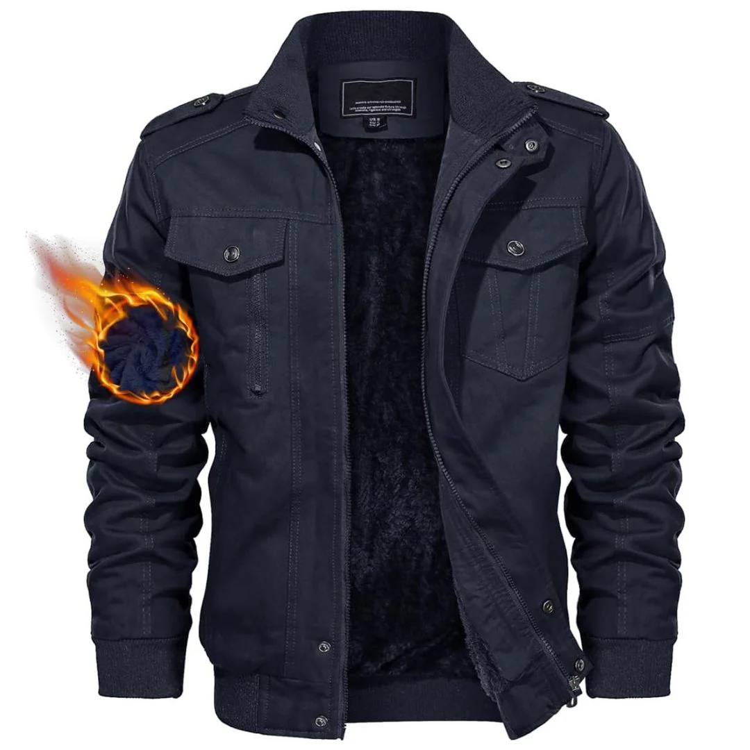 Men's Winter Jacket-Fleece Cotton Casual Cargo Bomber Jacket