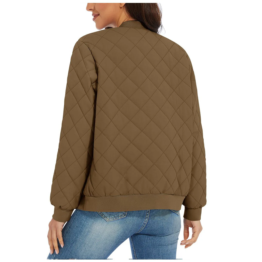 Women's Diamond Quilted Jackets Lightweight Casual Bomber Jacket