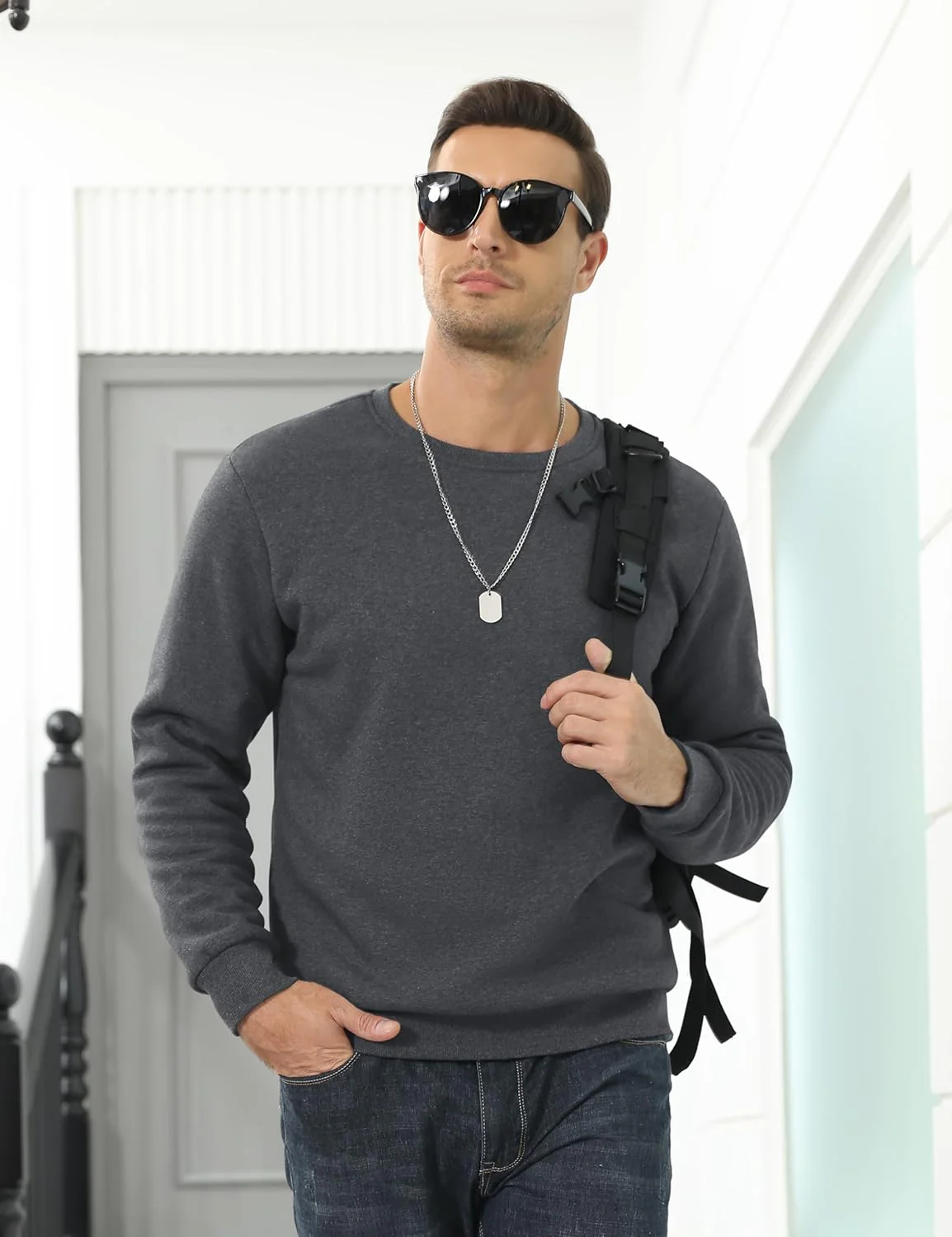 Men's Uncw Sweatshirts Vintage Crewneck Winter Active Warm Outdoor