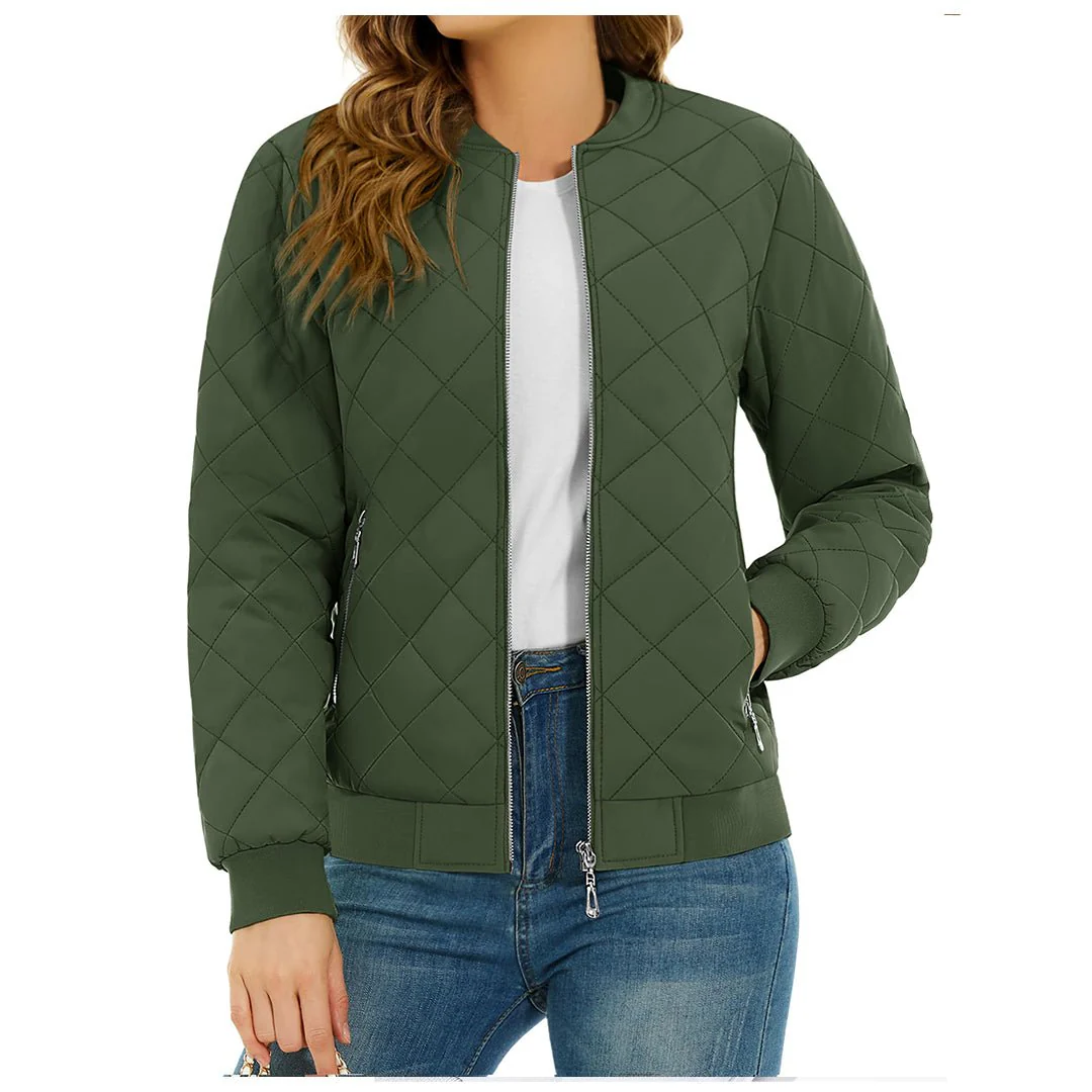 Women's Diamond Quilted Jackets Lightweight Casual Bomber Jacket