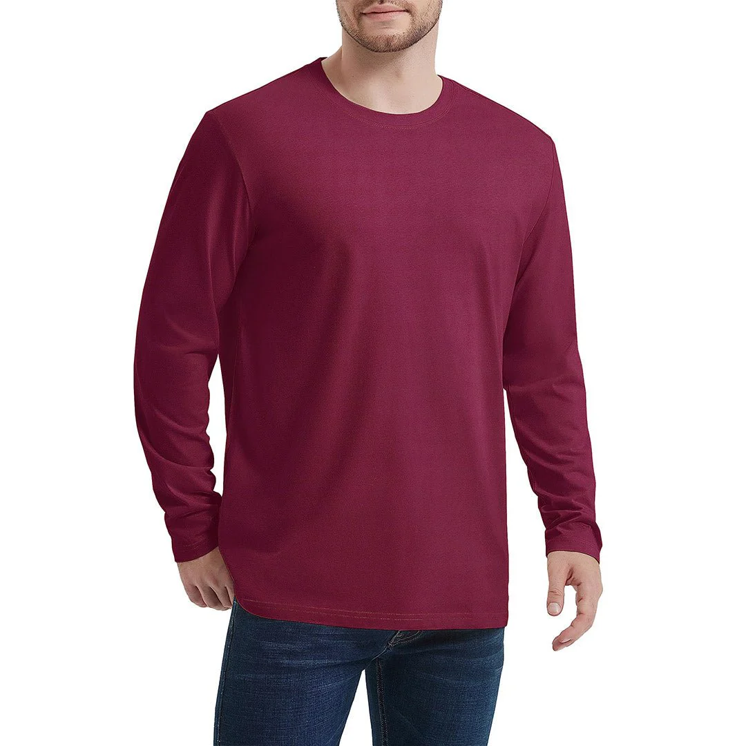 Men's Cotton Solid Color Classic Casual Long Sleeve T-shirt