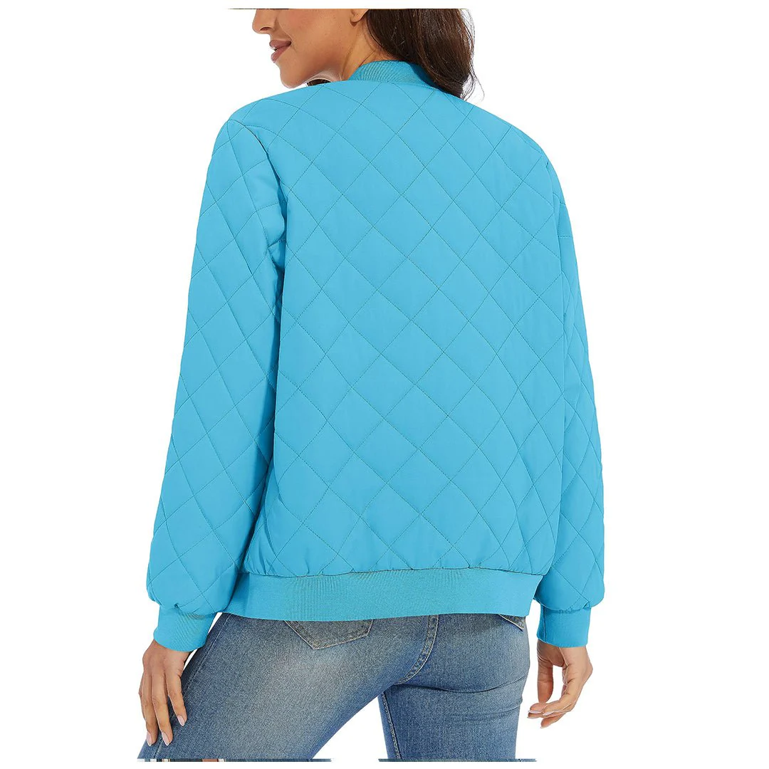 Women's Diamond Quilted Jackets Lightweight Casual Bomber Jacket
