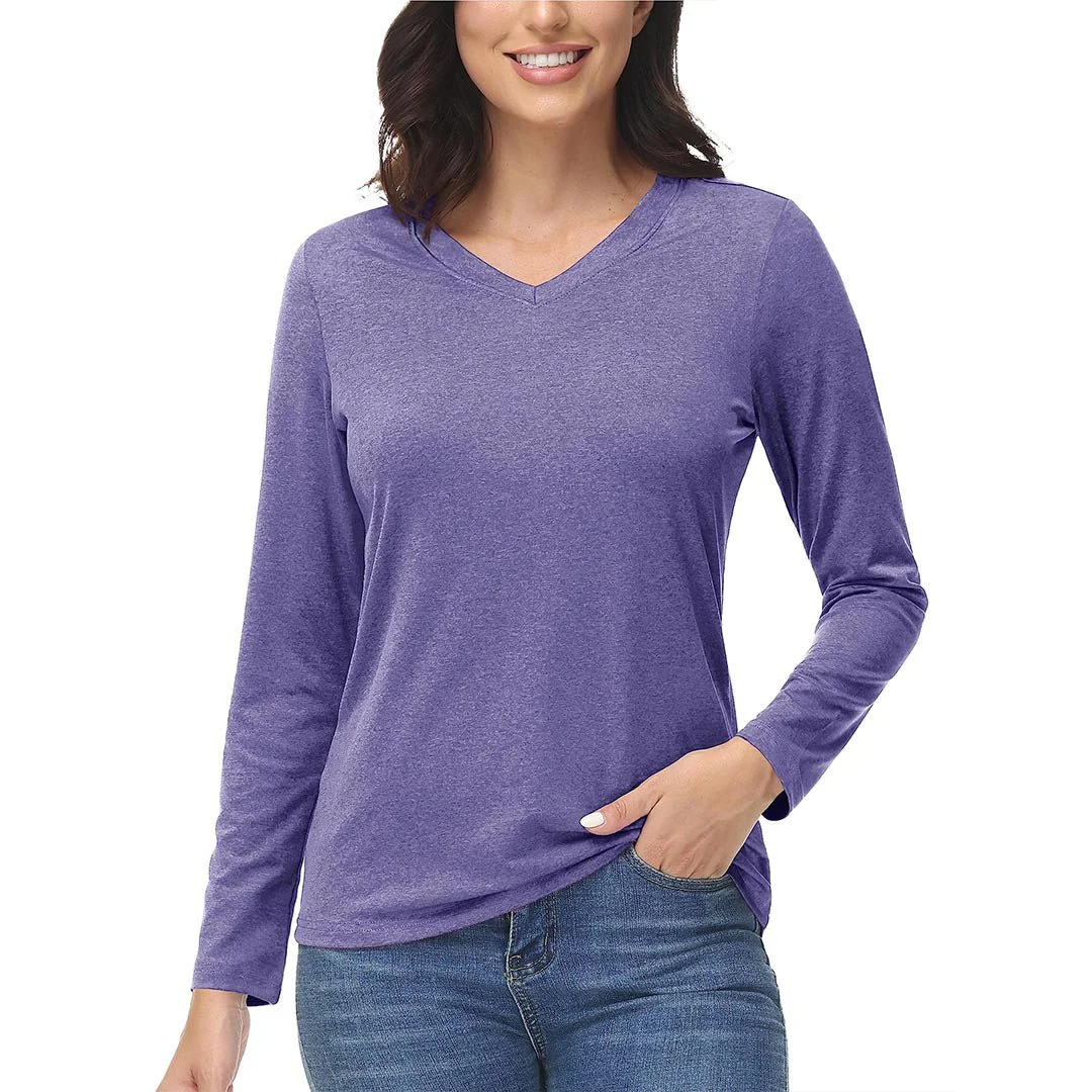 Women's V-Neck Sun Shirts UPF 50+ Long Sleeve T-Shirts
