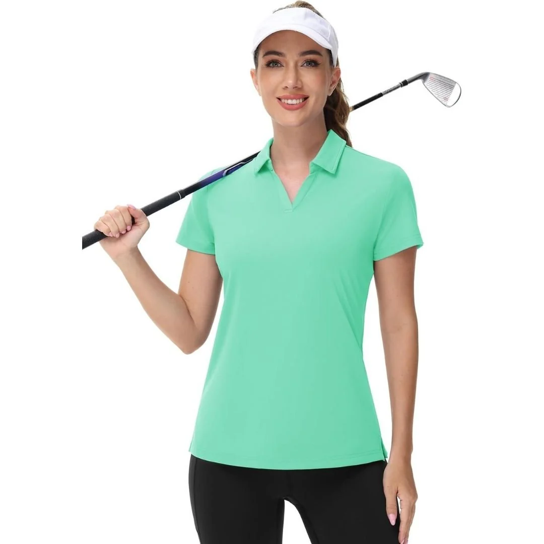 Womens V Neck Quick Dry UPF 50+ Golf Polo Shirt