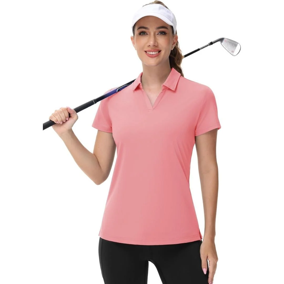 Womens V Neck Quick Dry UPF 50+ Golf Polo Shirt
