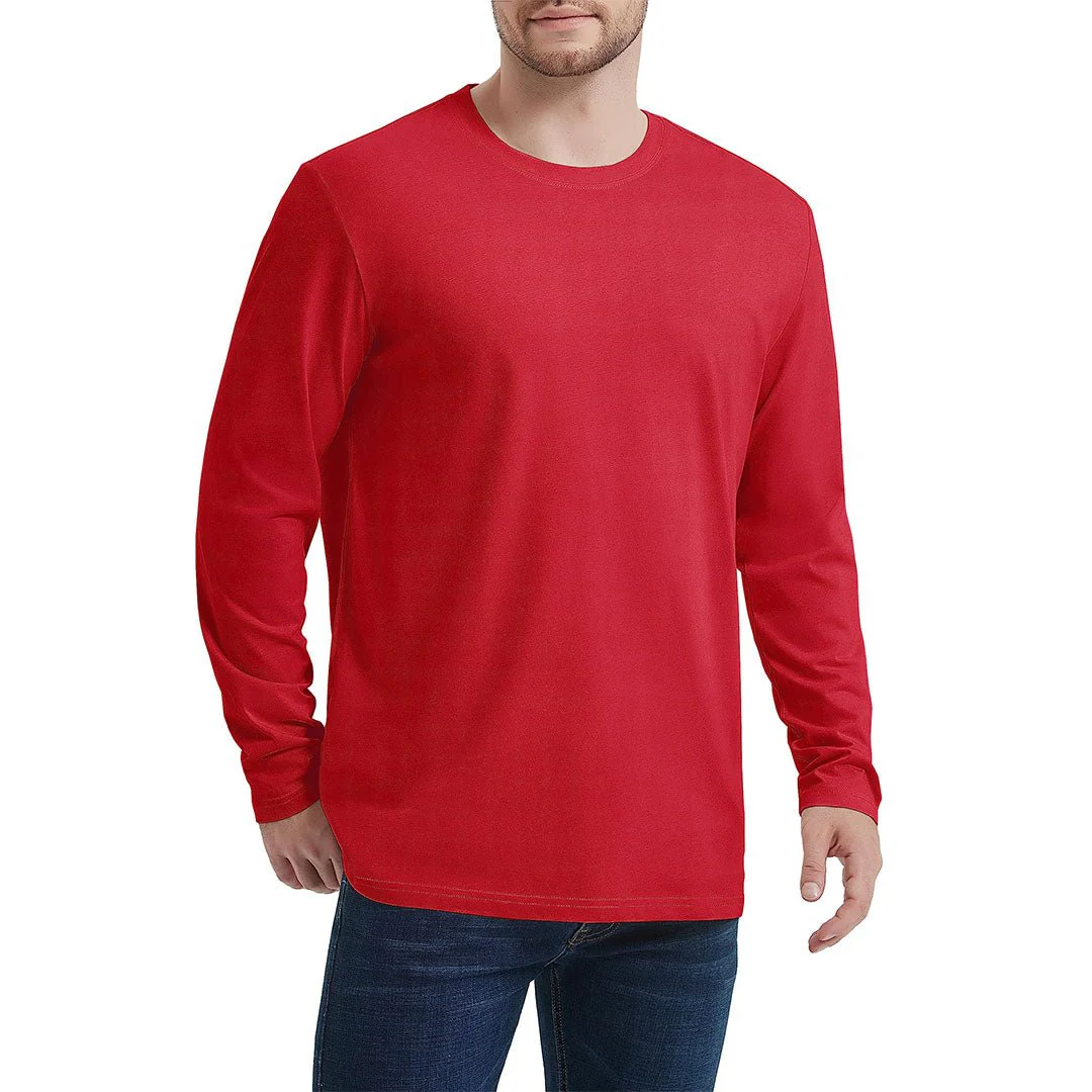 Men's Cotton Solid Color Classic Casual Long Sleeve T-shirt