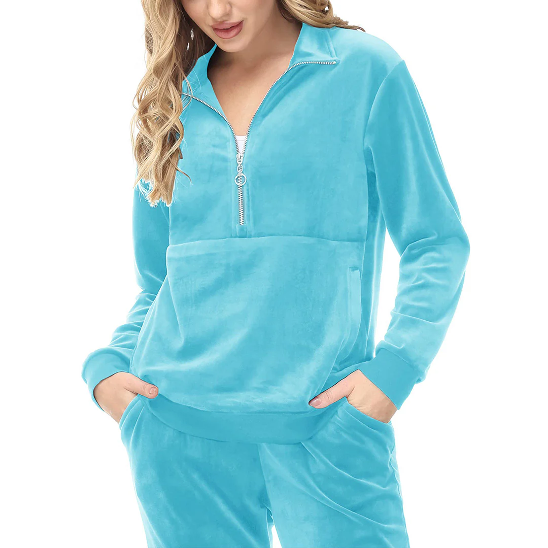 Women's Half Zip Velour Pullovers