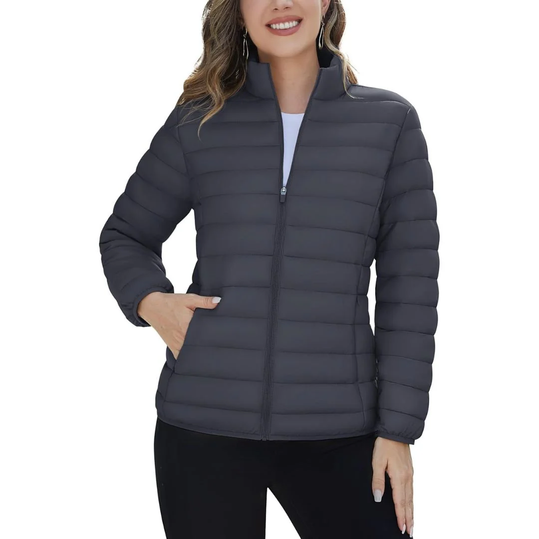 Womens Puffer Jacket Quilted Lightweight Coat Warm Winter with 4 Pockets