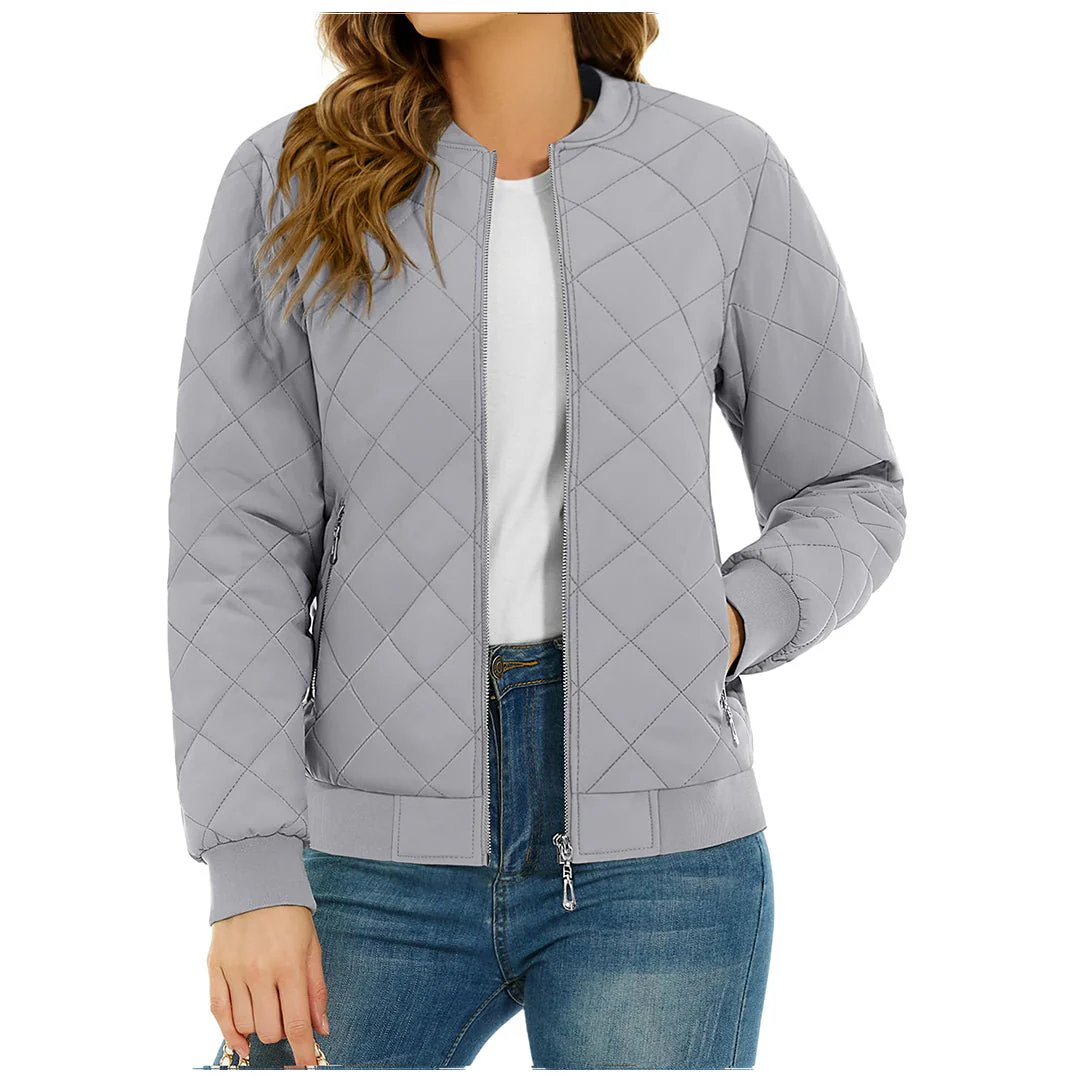 Women's Diamond Quilted Jackets Lightweight Casual Bomber Jacket