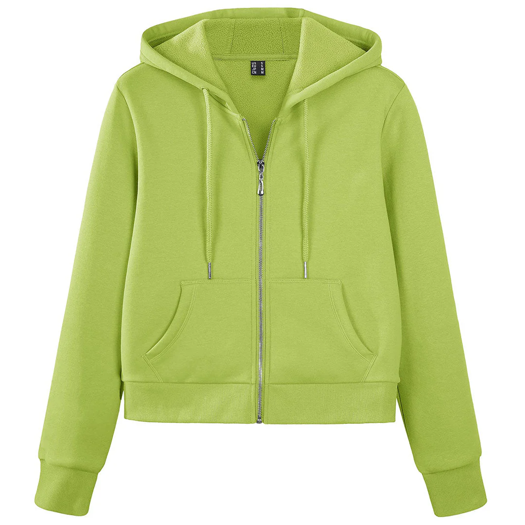 Women's Fleece Lined Full Zip Crop Tops Hoodies