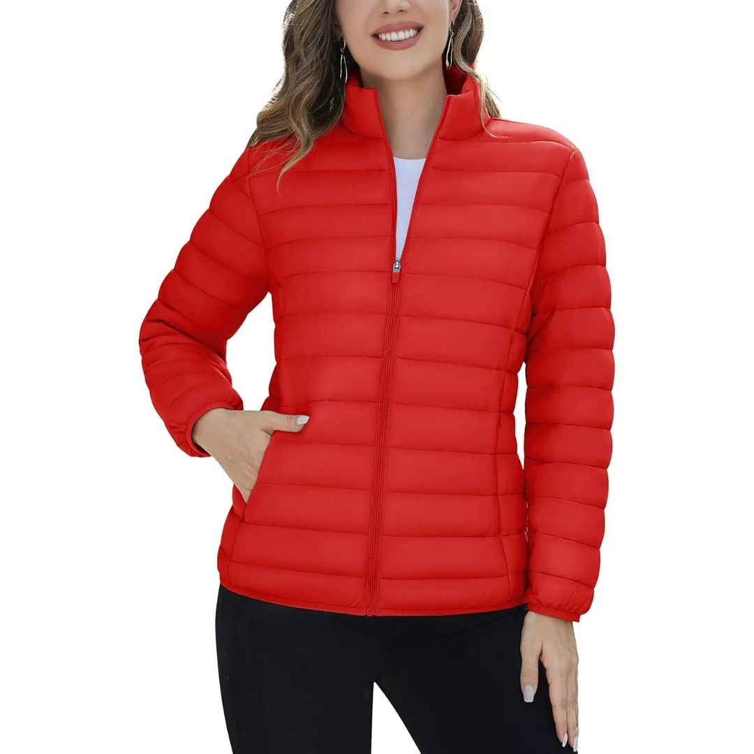Womens Puffer Jacket Quilted Lightweight Coat Warm Winter with 4 Pockets