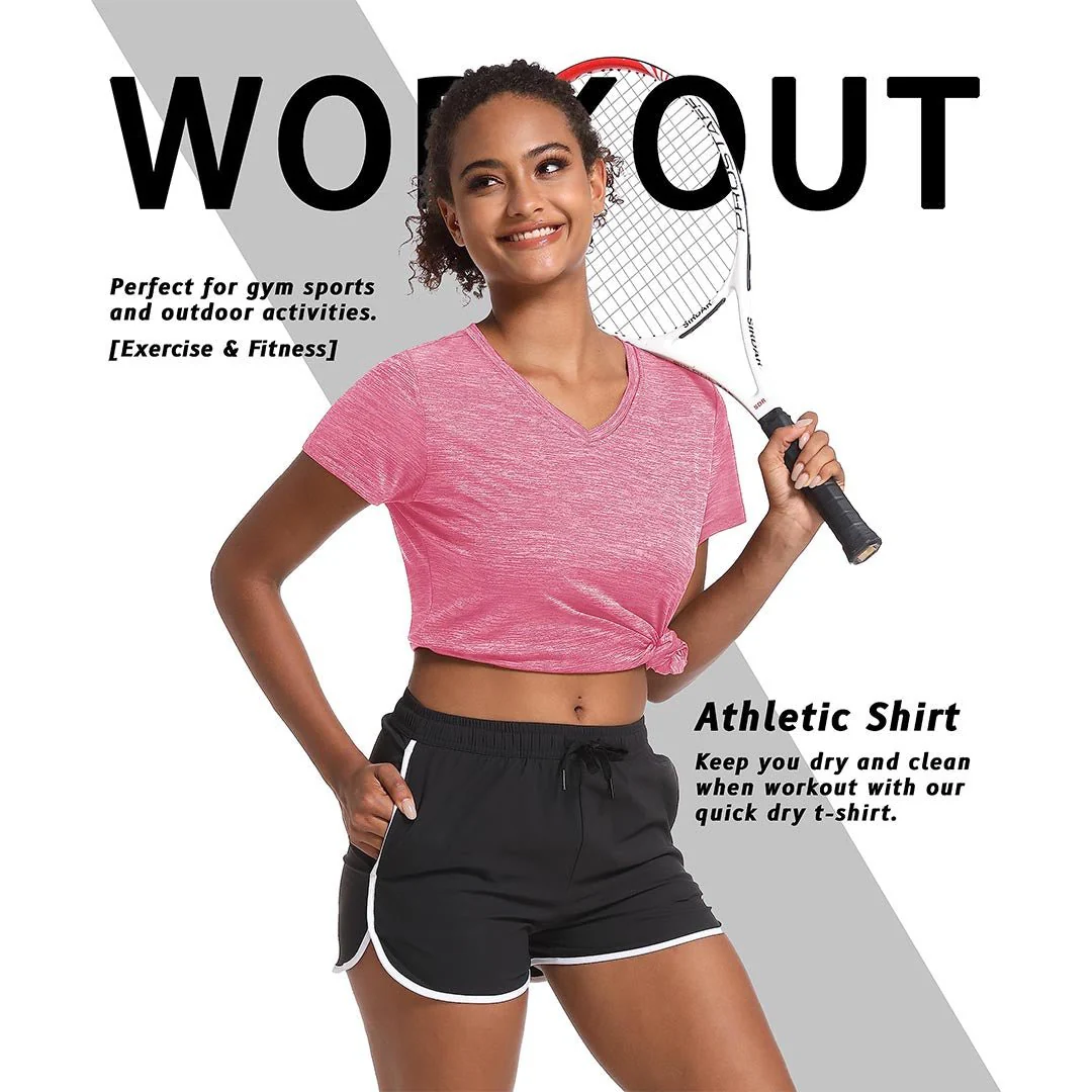 Women's Quick Dry Athletic V-Neck Yoga Gym T-shirts