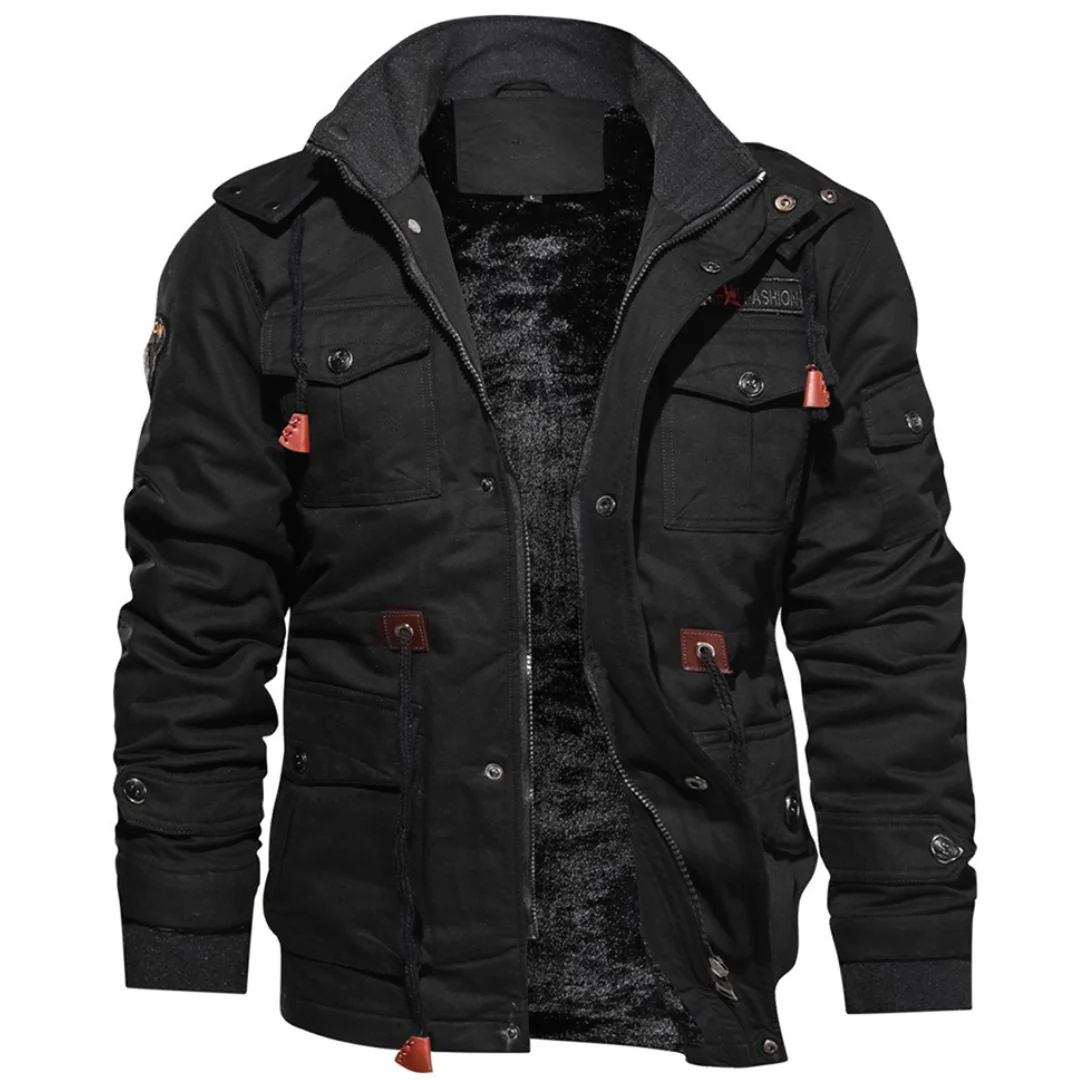Men's Winter Cotton Fleece Lined Coats Warm Cargo Jackets with Hooded