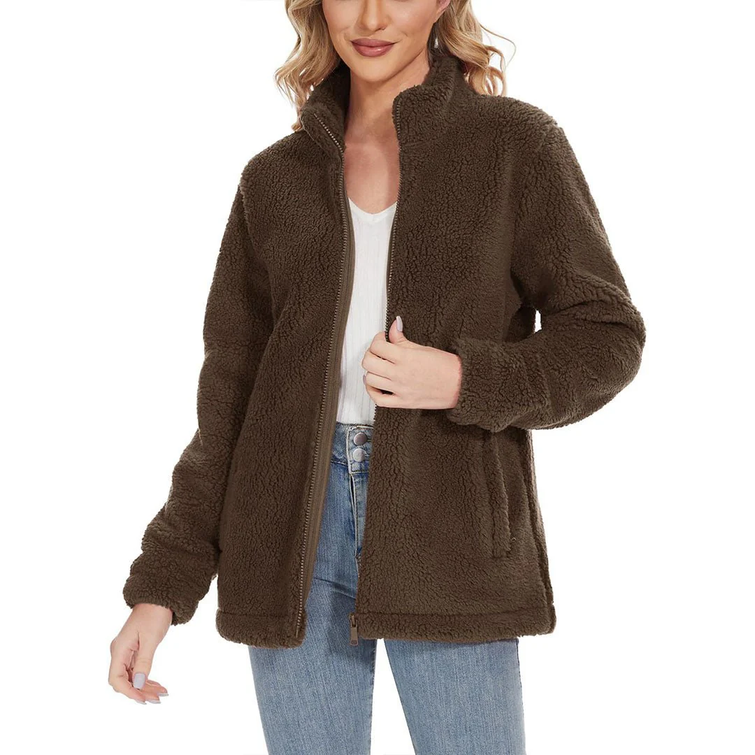 Women's Sherpa Fleece Full Zip Fuzzy Jackets