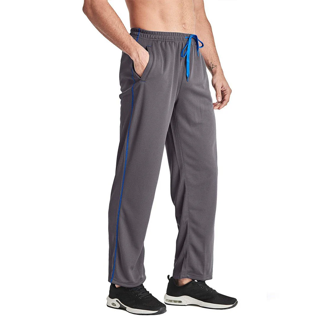 Men's Casual Open Bottom Mesh Sweatpants with Pockets