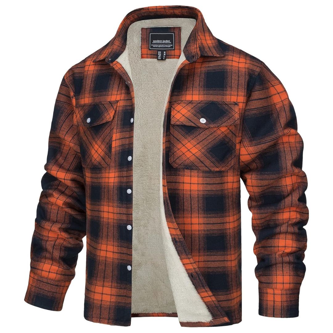 Men's Fleece Jackets Flannel Work Shirt Casual Button Down Coat