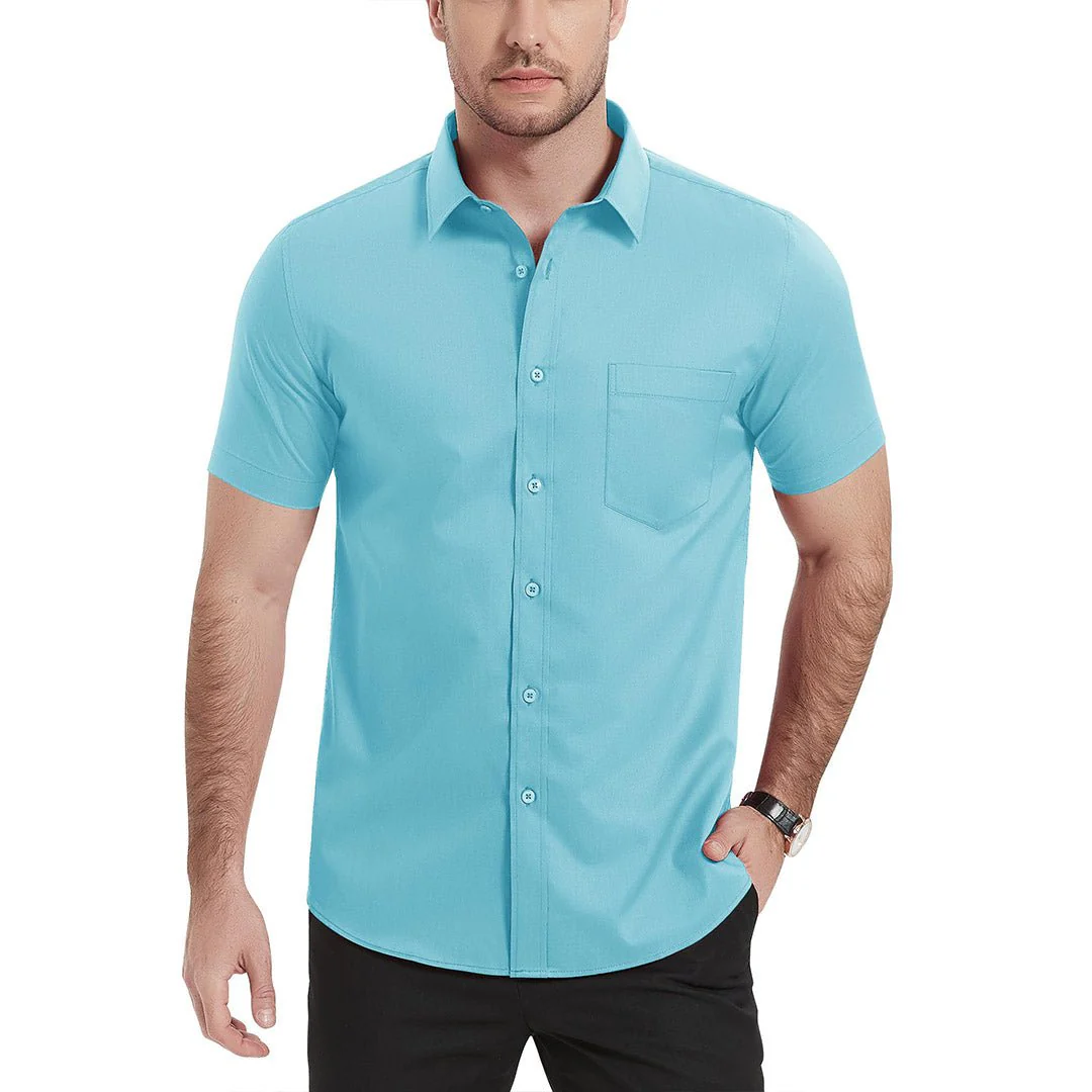 Men's Summer Casual Regular Fit Button Down Short Sleeve T-shirt