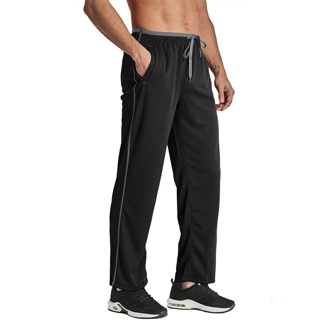 Men's Casual Open Bottom Mesh Sweatpants with Pockets