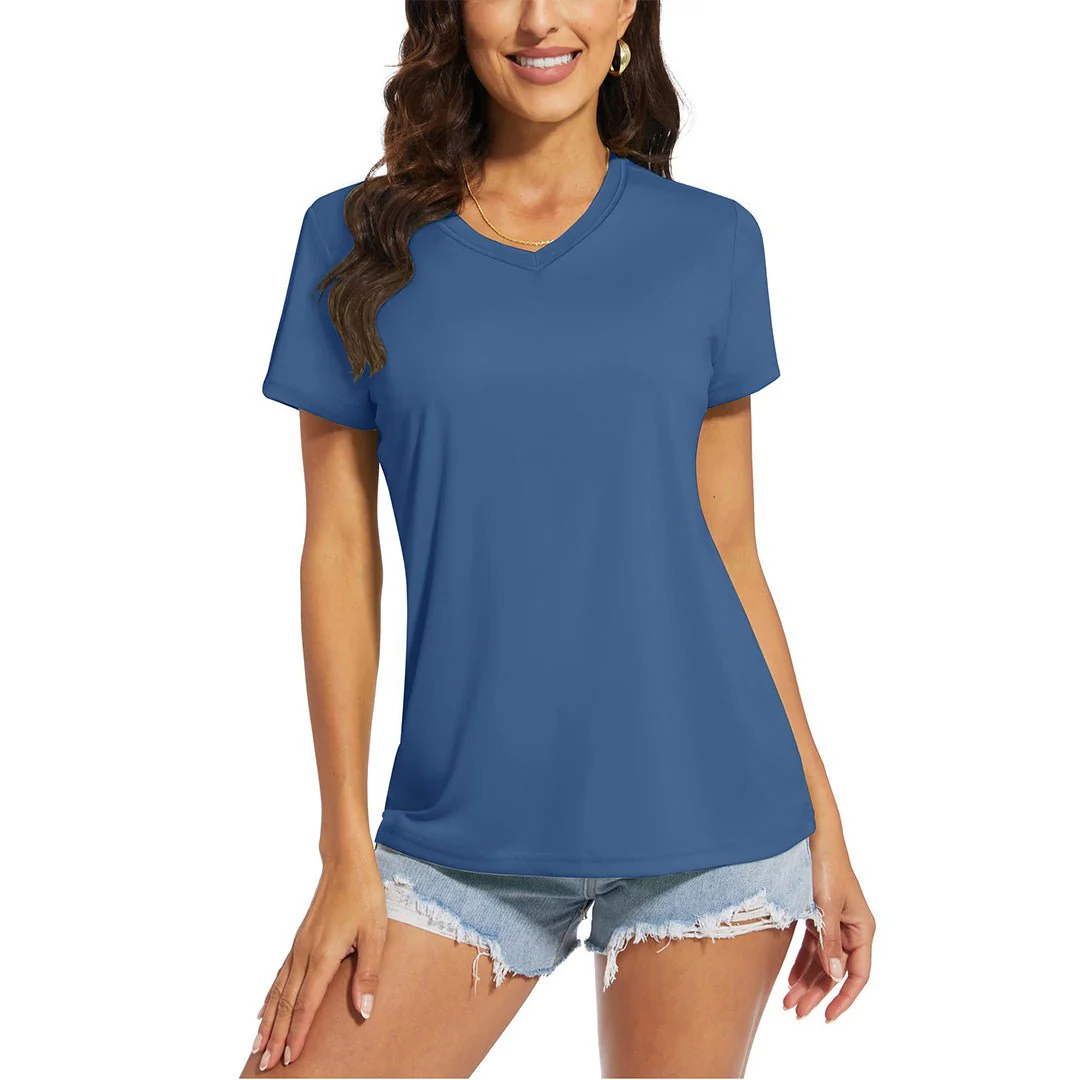 Women's UPF 50+ Sun Protection V-Neck Quick Dry Short Sleeve T-shirts