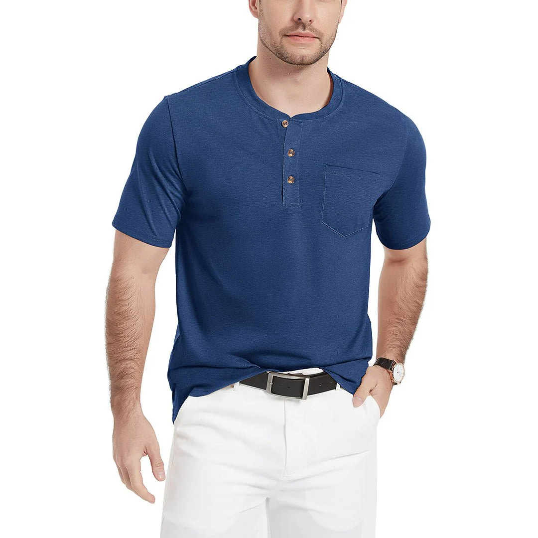 Men's Cotton Casual Henley T-Shirt with Pocket
