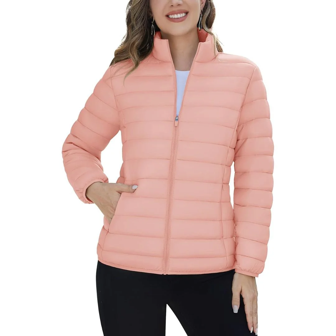 Womens Puffer Jacket Quilted Lightweight Coat Warm Winter with 4 Pockets