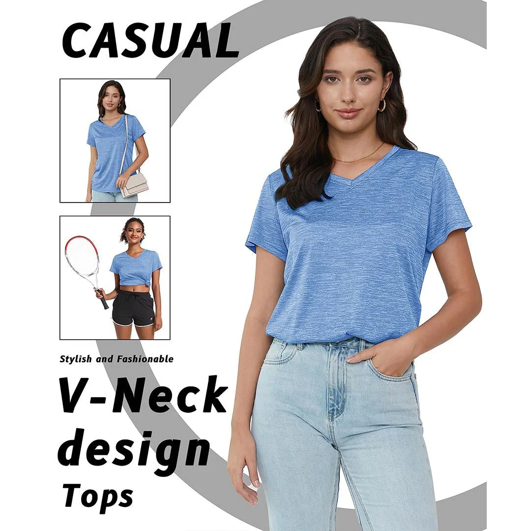 Women's Quick Dry Athletic V-Neck Yoga Gym T-shirts
