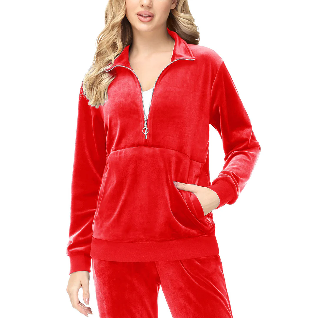 Women's Half Zip Velour Pullovers