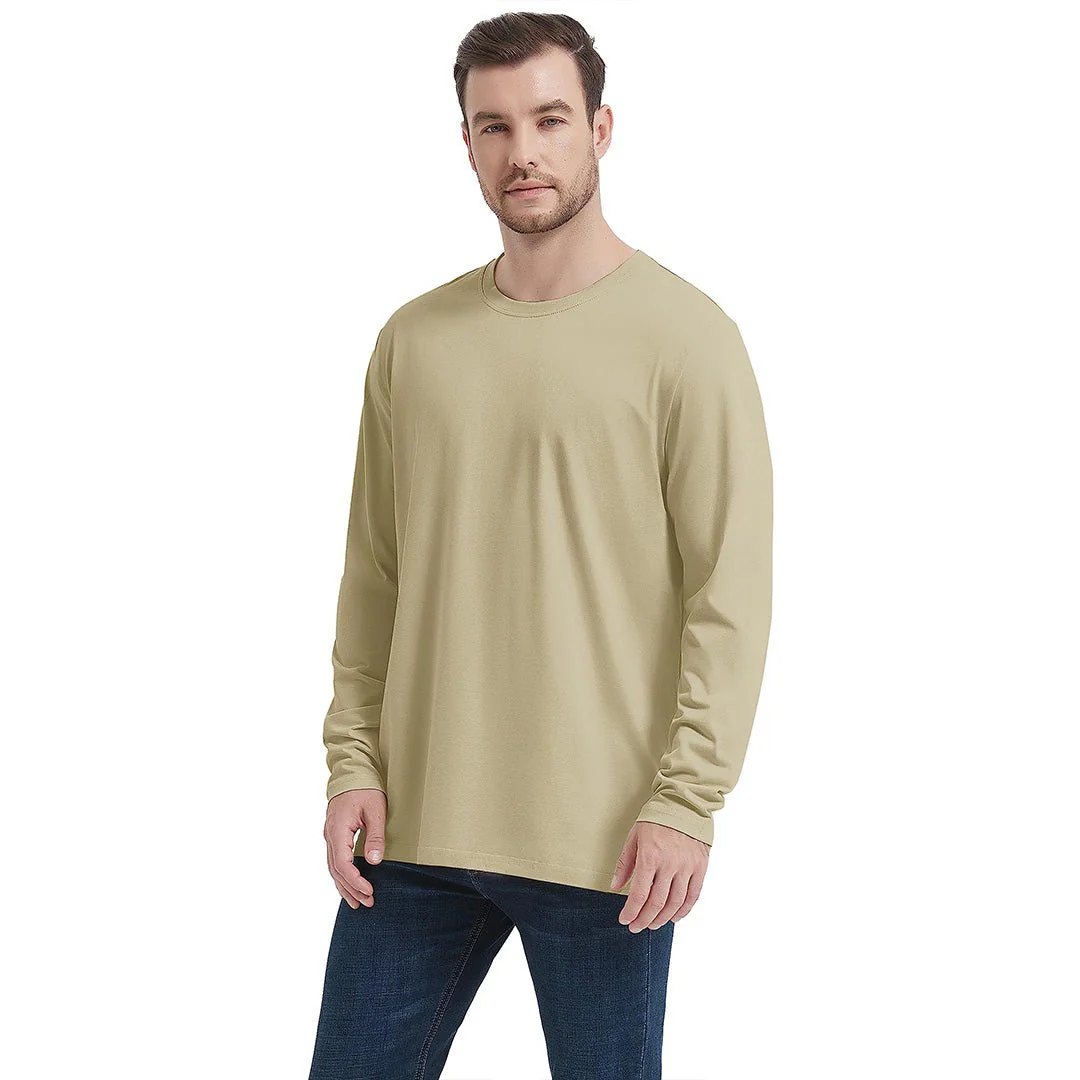 Men's Cotton Solid Color Classic Casual Long Sleeve T-shirt