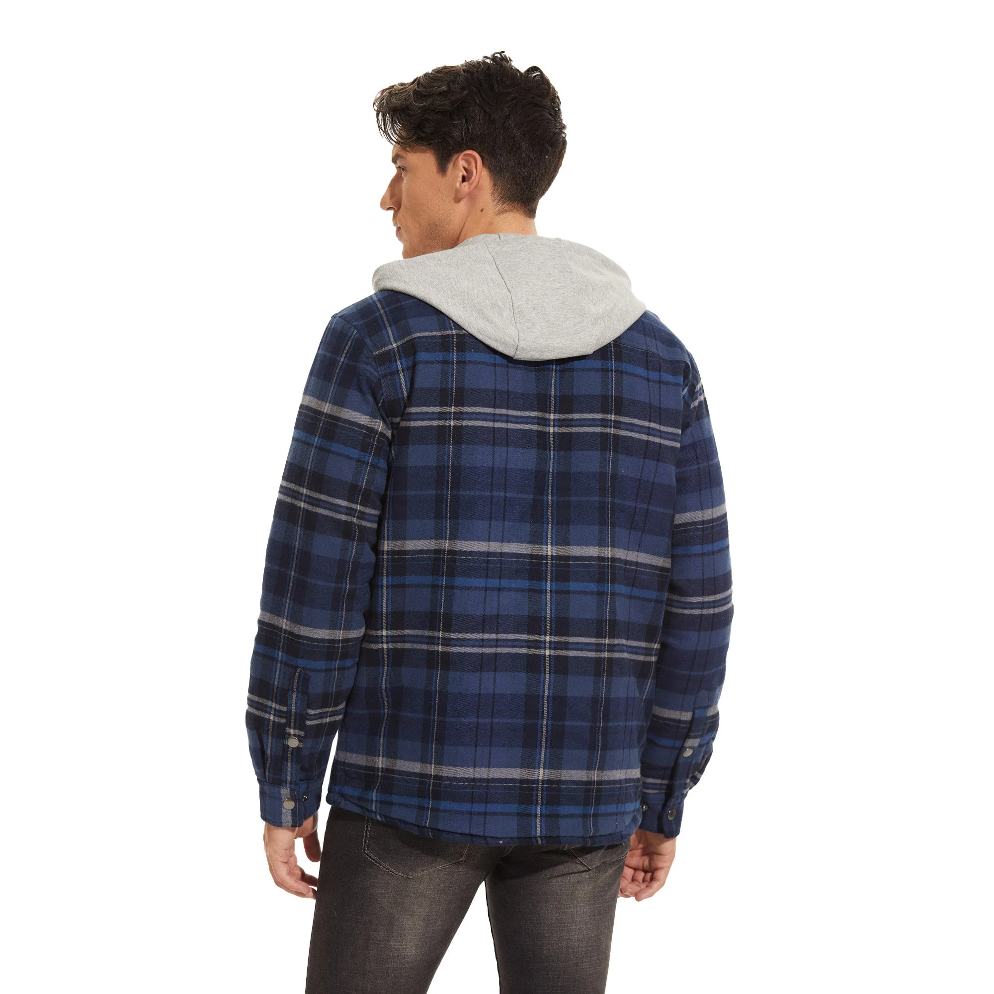 Men's Hooded Thick Plaid Flannel Long Sleeve Winter Cotton Coat with Pockets