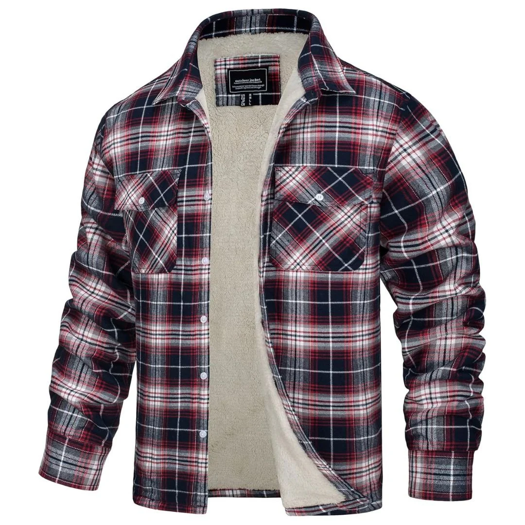 Men's Fleece Jackets Flannel Work Shirt Casual Button Down Coat