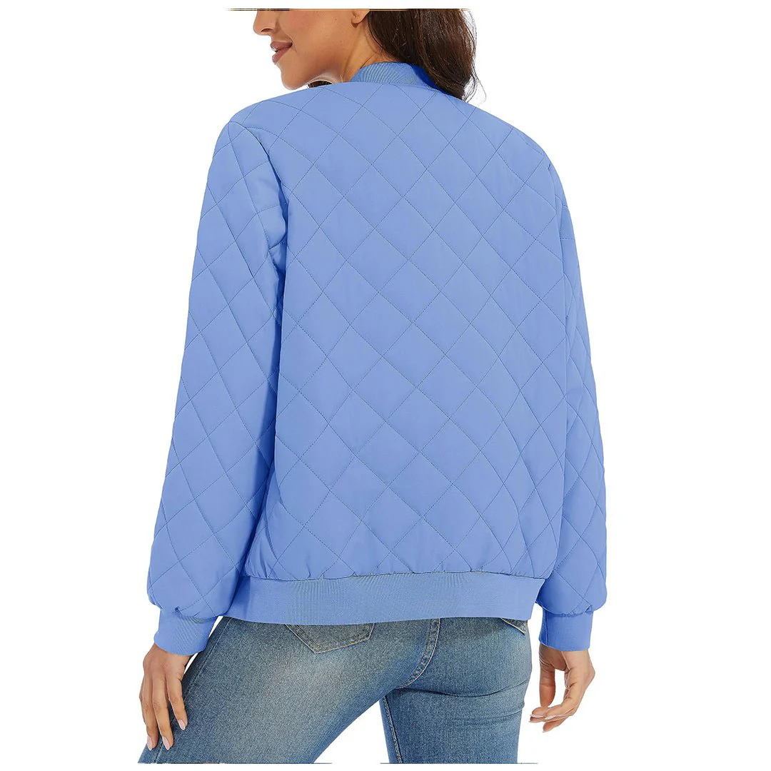 Women's Diamond Quilted Jackets Lightweight Casual Bomber Jacket