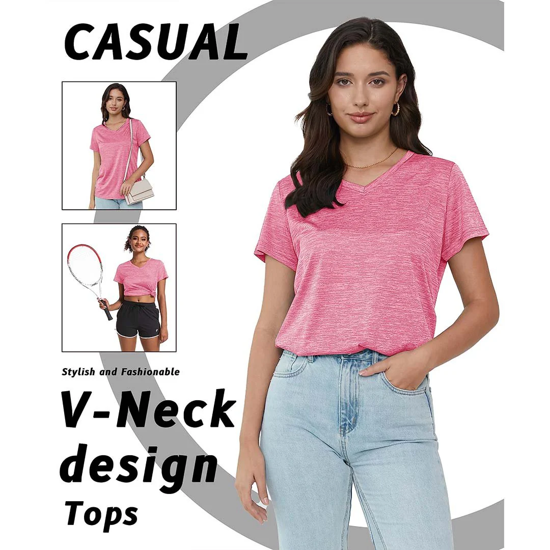 Women's Quick Dry Athletic V-Neck Yoga Gym T-shirts