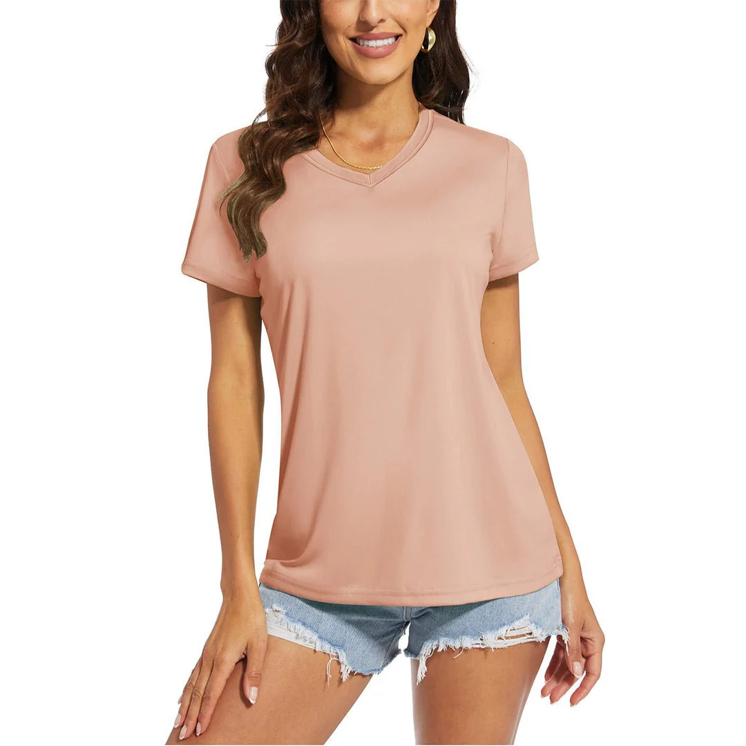 Women's UPF 50+ Sun Protection V-Neck Quick Dry Short Sleeve T-shirts