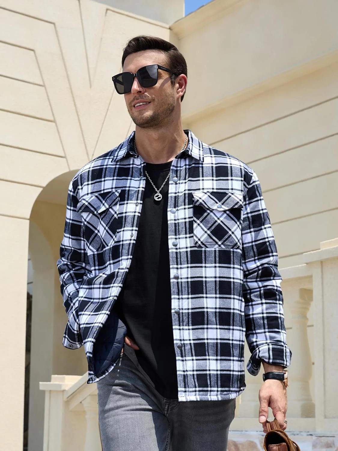 Men's Flannel Shirt Long Sleeve Button Down Jacket