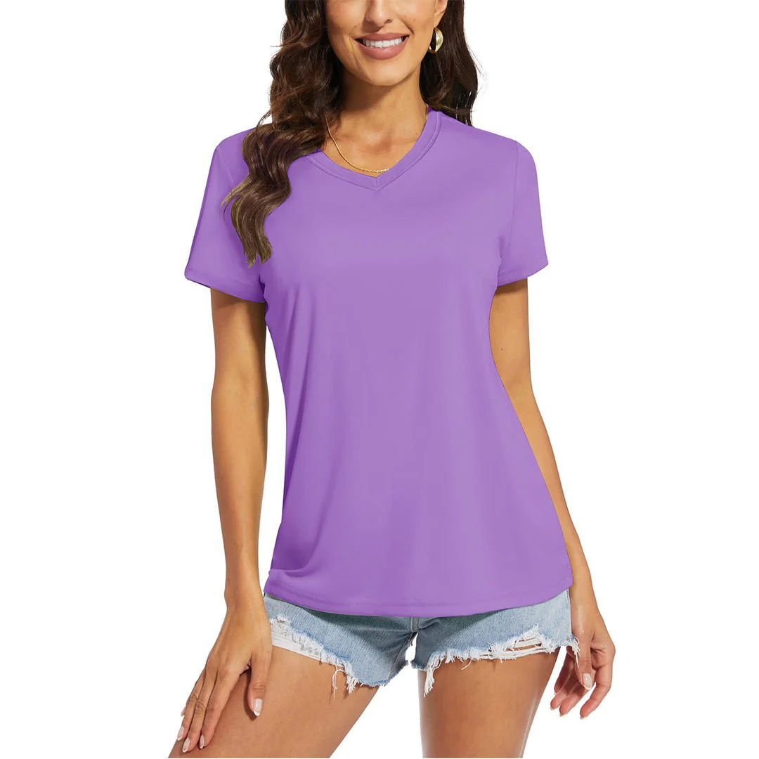 Women's UPF 50+ Sun Protection V-Neck Quick Dry Short Sleeve T-shirts