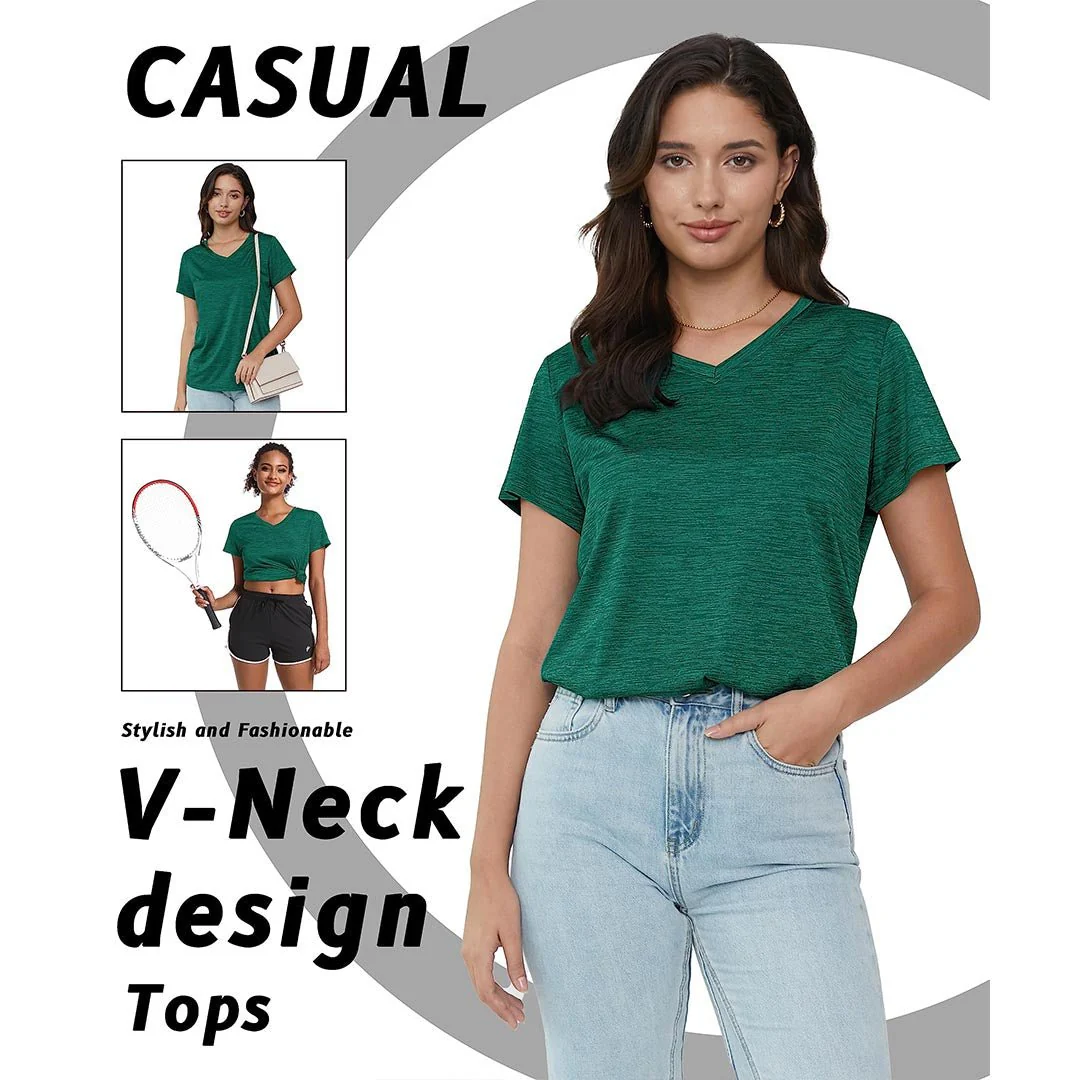 Women's Quick Dry Athletic V-Neck Yoga Gym T-shirts