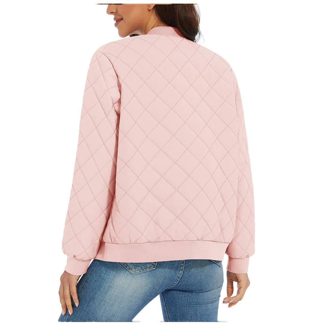 Women's Diamond Quilted Jackets Lightweight Casual Bomber Jacket