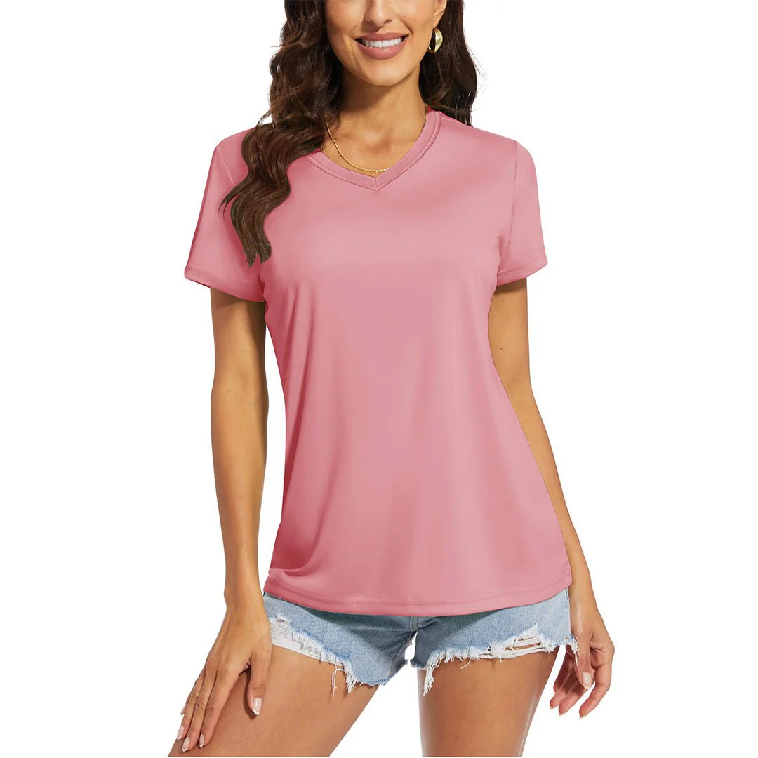 Women's UPF 50+ Sun Protection V-Neck Quick Dry Short Sleeve T-shirts