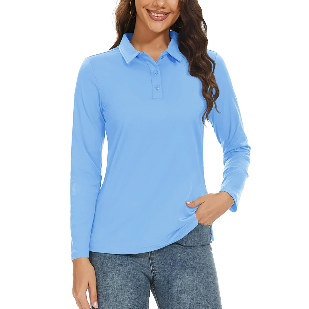 Women's Golf UPF 50+ Sun Protection 3-Button Quick Dry Long Sleeve Polo Shirts