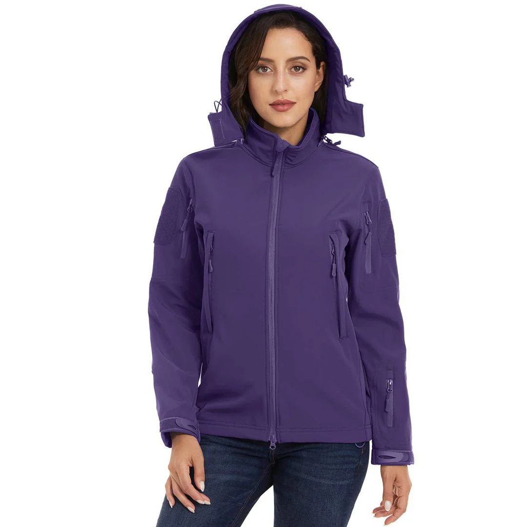 Women's Waterproof Softshell Jacket Hooded Fleece Windbreaker Coat