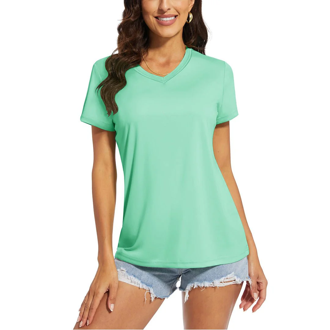 Women's UPF 50+ Sun Protection V-Neck Quick Dry Short Sleeve T-shirts