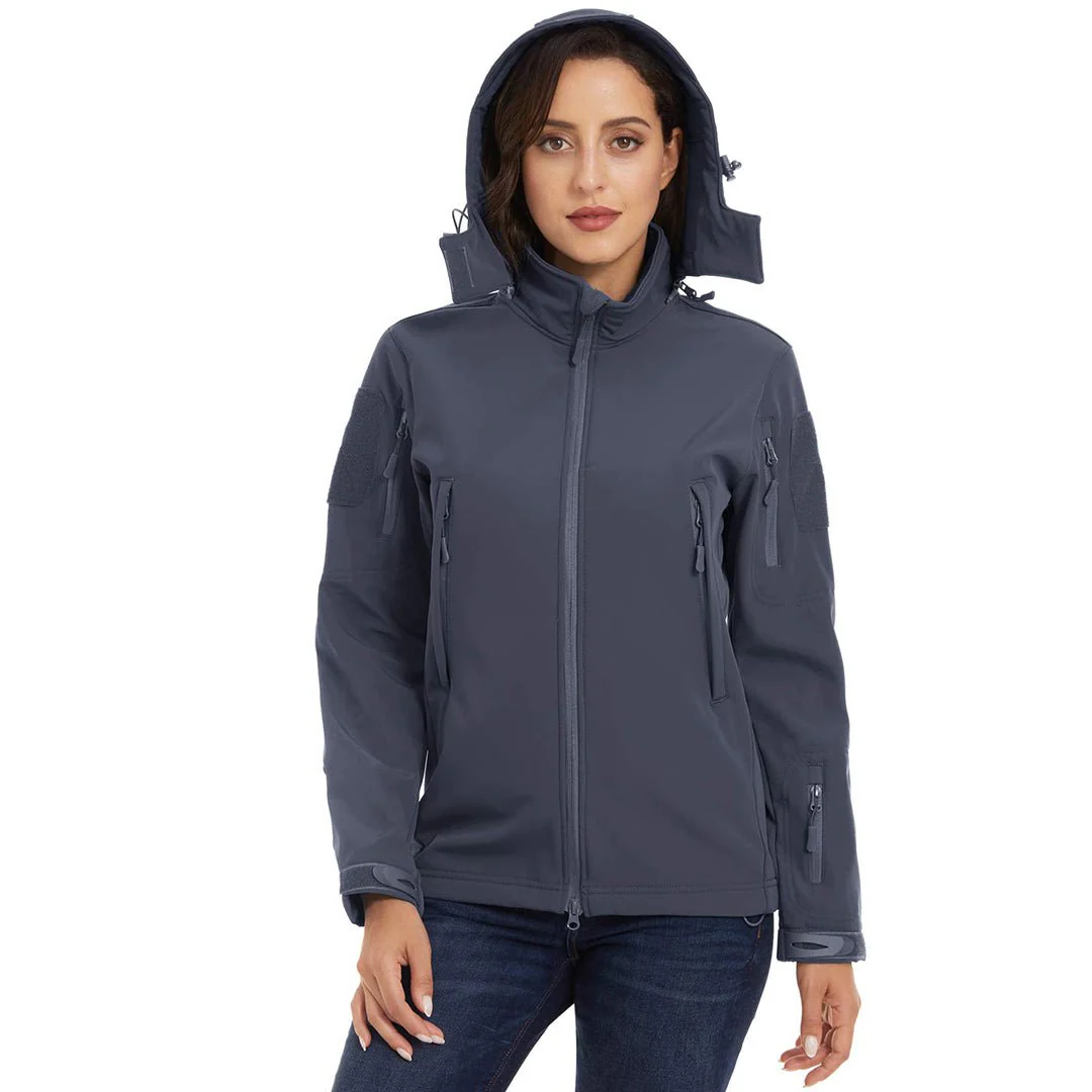 Women's Waterproof Softshell Jacket Hooded Fleece Windbreaker Coat
