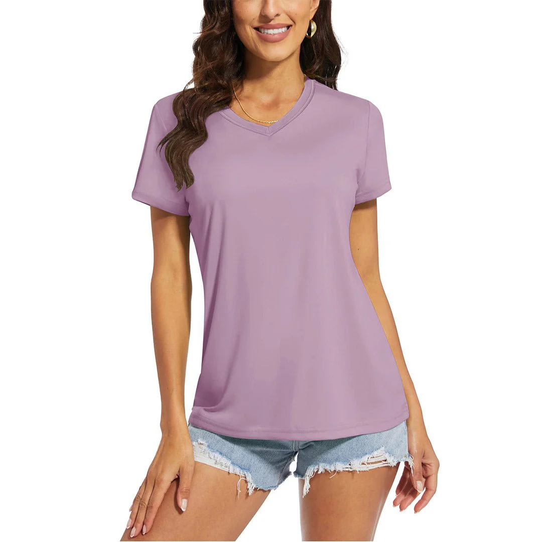 Women's UPF 50+ Sun Protection V-Neck Quick Dry Short Sleeve T-shirts