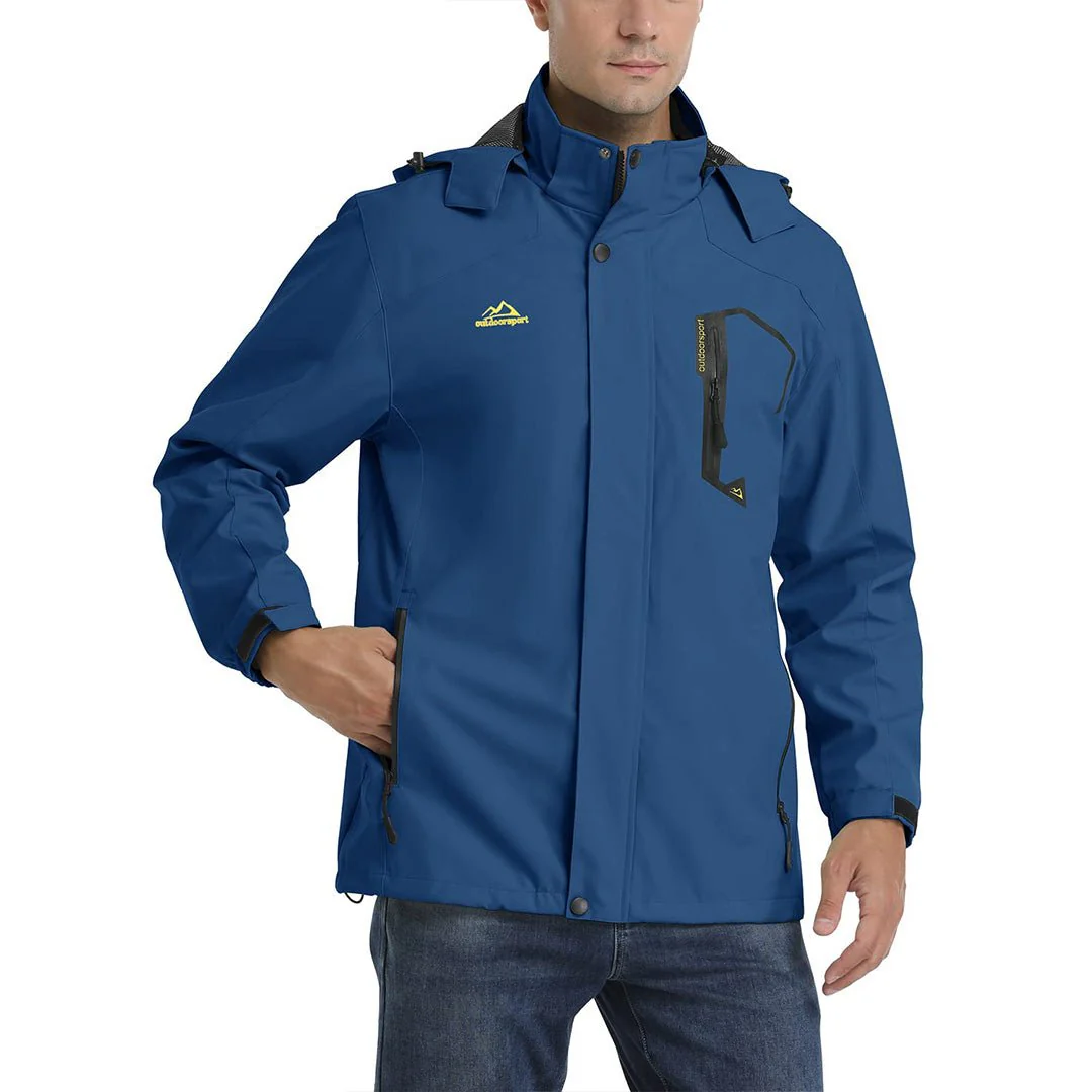 Men's Lightweight Waterproof Windproof Outdoor Hiking Jacket with Zipped Pockets