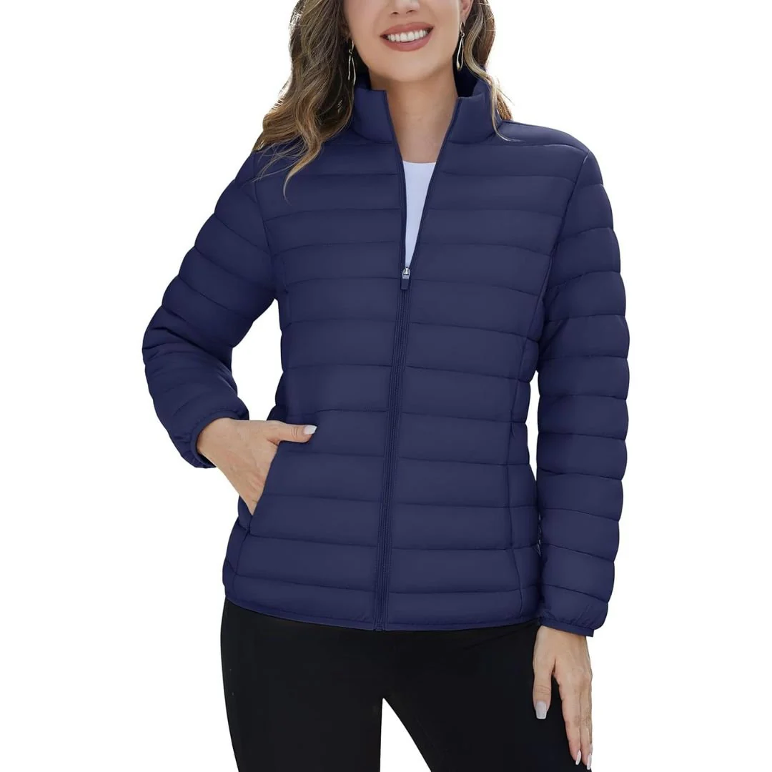Womens Puffer Jacket Quilted Lightweight Coat Warm Winter with 4 Pockets
