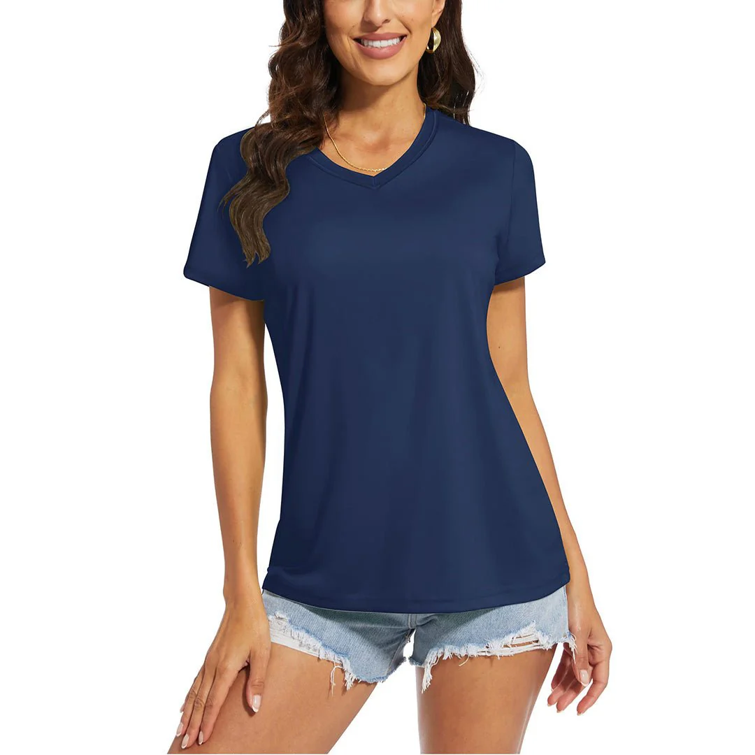 Women's UPF 50+ Sun Protection V-Neck Quick Dry Short Sleeve T-shirts