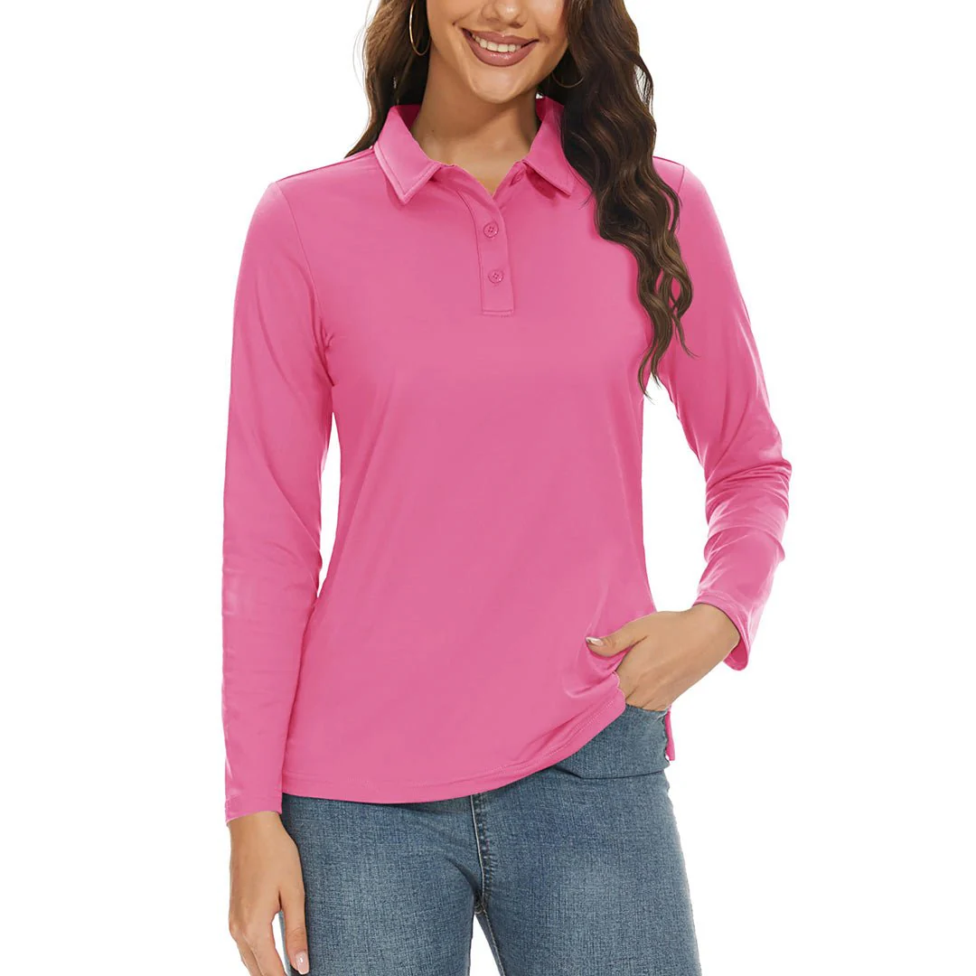 Women's Golf UPF 50+ Sun Protection 3-Button Quick Dry Long Sleeve Polo Shirts